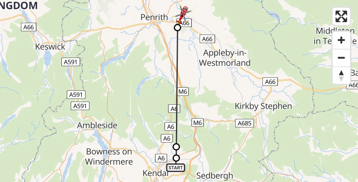 Flight route Air Ambulance Helicopter Docker - Brougham, 08 August 2026, 19:04