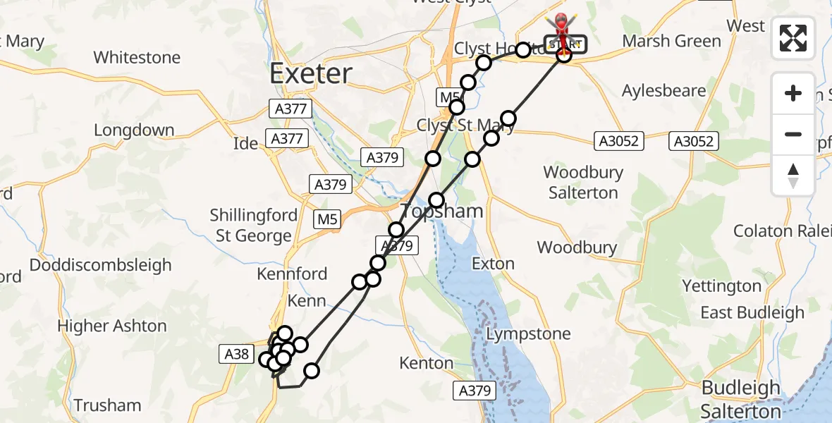 Flight route Air Ambulance Helicopter Exeter International Airport - Exeter International Airport, 08 August 2026, 19:06