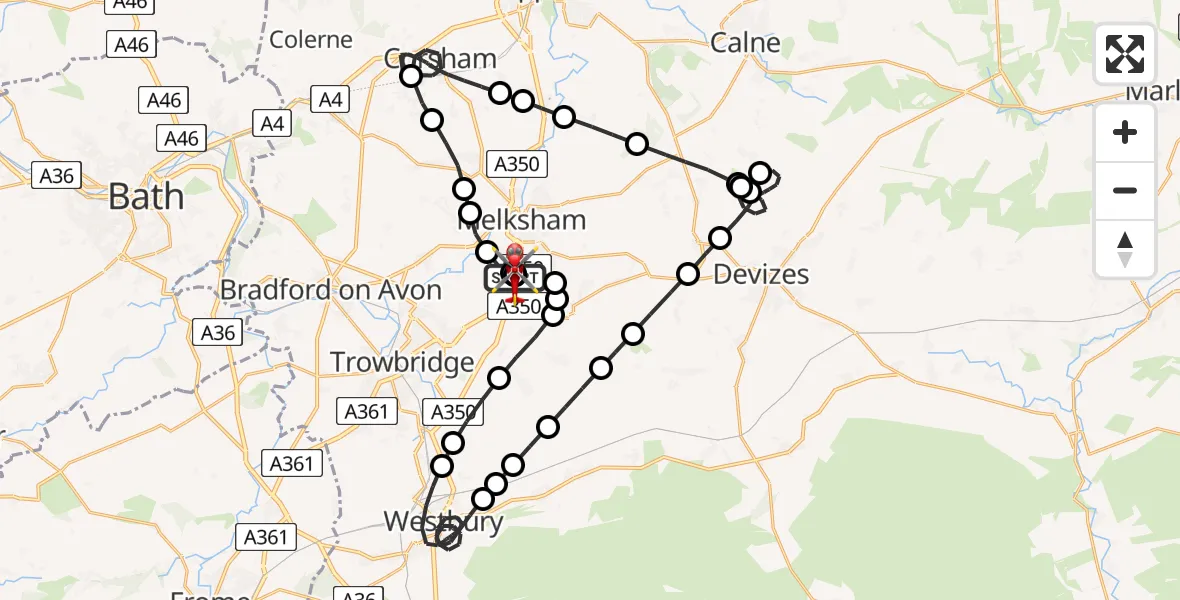 Flight route Air Ambulance Helicopter Wiltshire Air Ambulance - Wiltshire Air Ambulance, 08 August 2026, 20:19