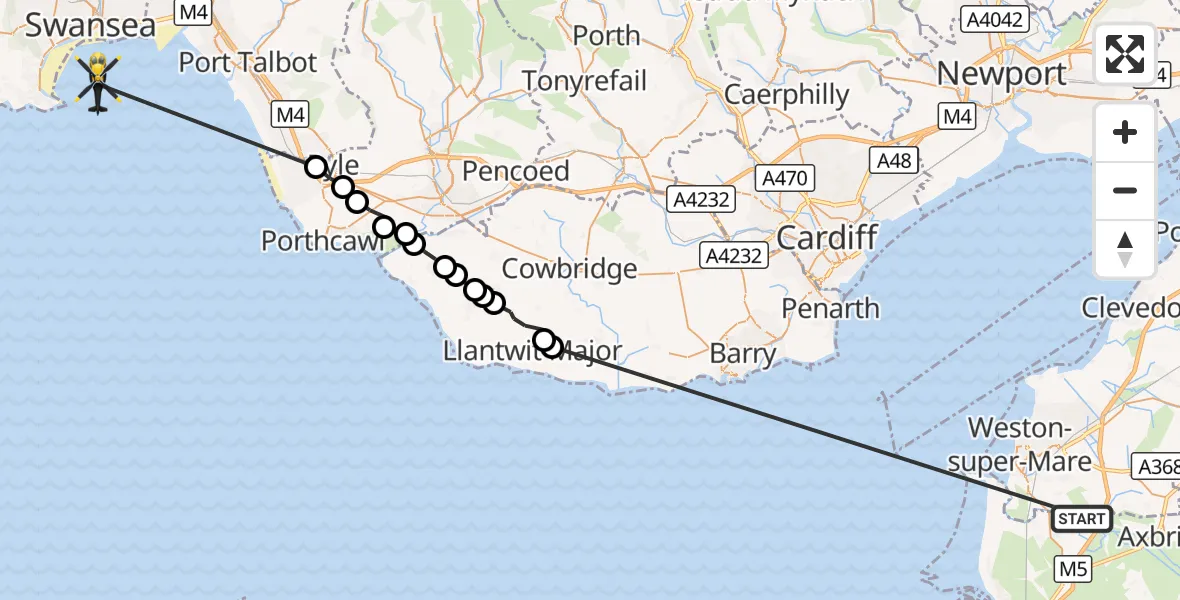 Flight route Police Helicopter Loxton - Bristol Channel, 08 August 2026, 20:19