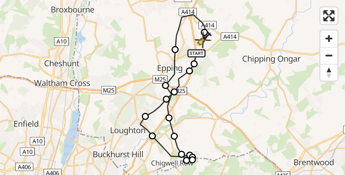 Flight route Police Helicopter North Weald Airfield - North Weald Airfield, 08 August 2026, 20:26