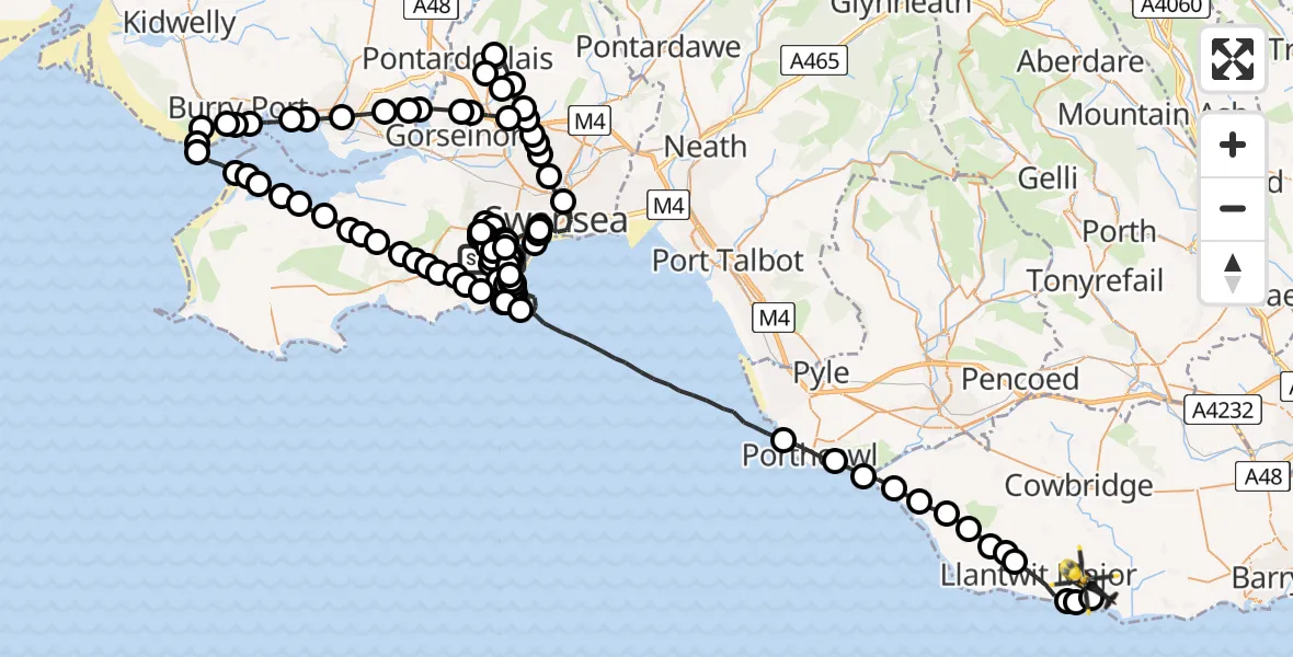 Flight route Police Helicopter Mayals - MOD St Athan, 08 August 2026, 20:32