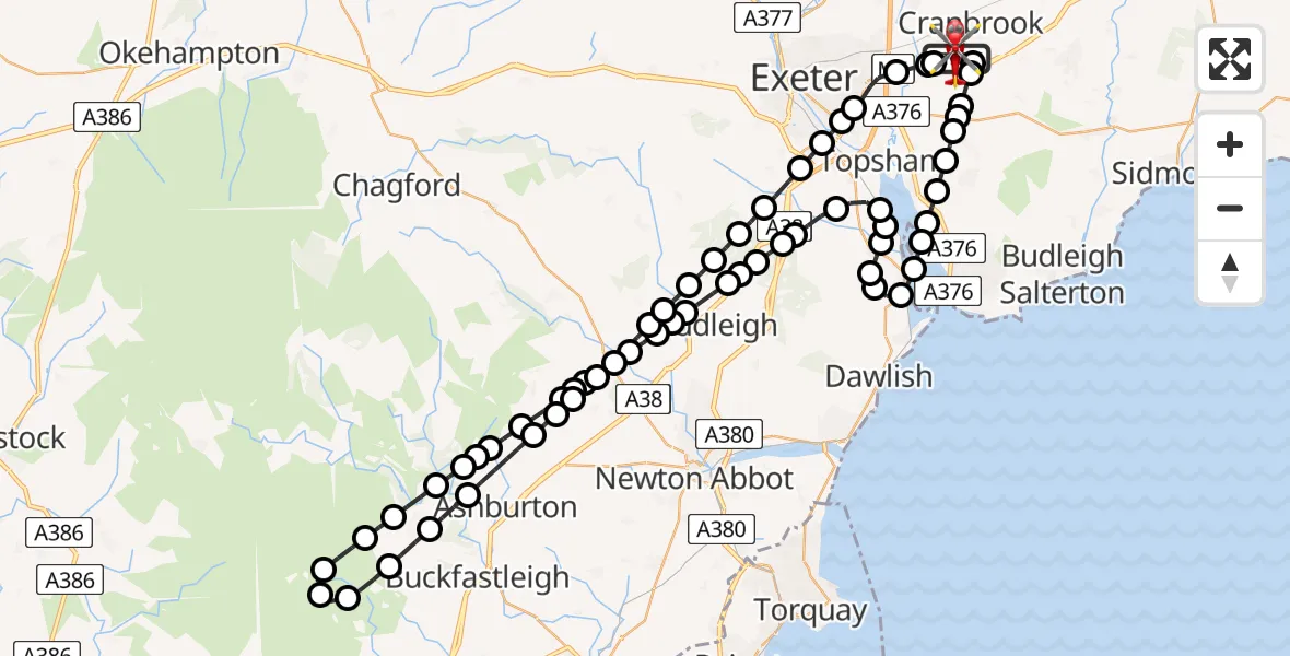 Flight route Air Ambulance Helicopter Exeter International Airport - Exeter International Airport, 08 August 2026, 20:56