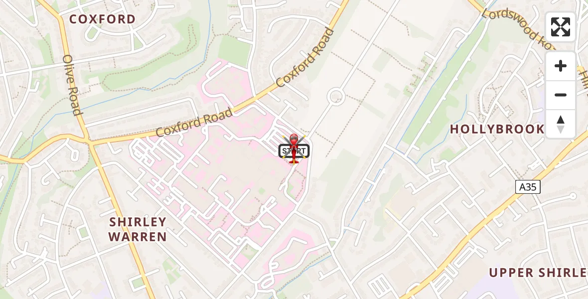 Flight route Air Ambulance Helicopter University Hospital Southampton - University Hospital Southampton, 08 August 2026, 23:08