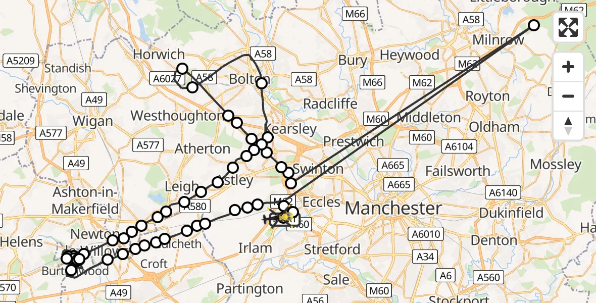 Flight route Police Helicopter Manchester Barton Aerodrome - Manchester Barton Aerodrome, 08 August 2026, 23:25
