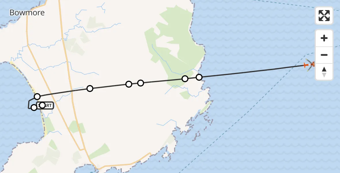 Flight route Coastguard Helicopter Islay Airport - Inner Seas, 09 August 2026, 00:56