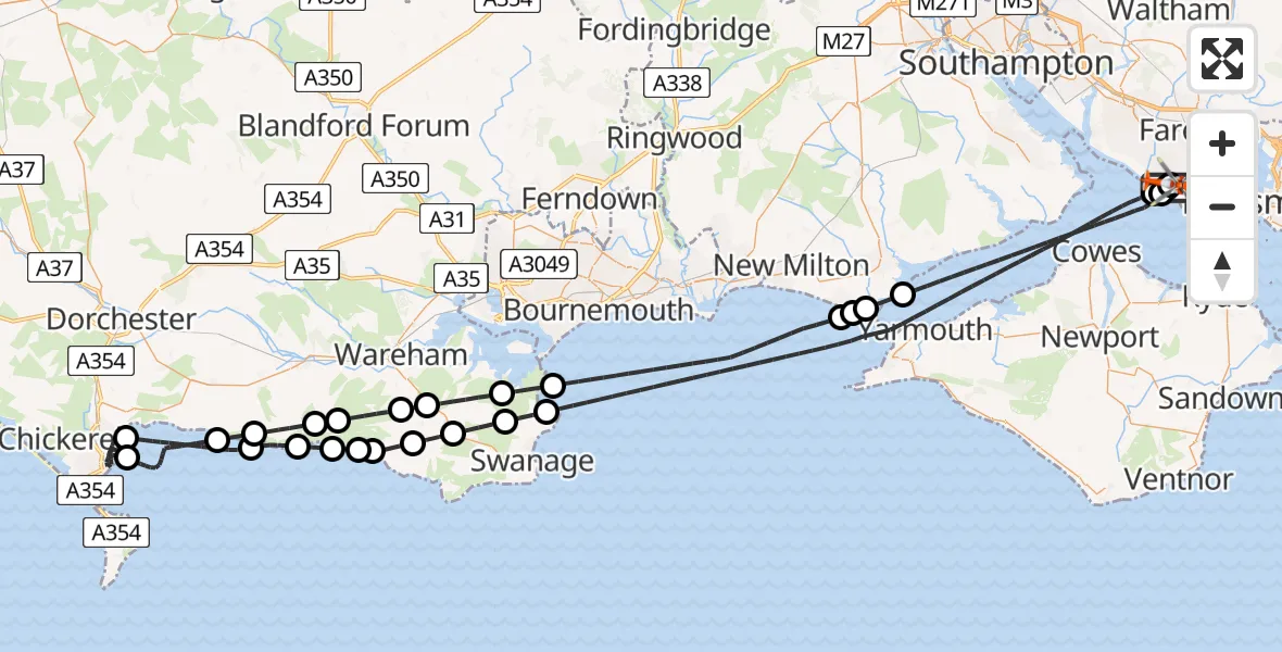 Flight route Coastguard Helicopter Solent Airport - Solent Airport, 09 August 2026, 00:57