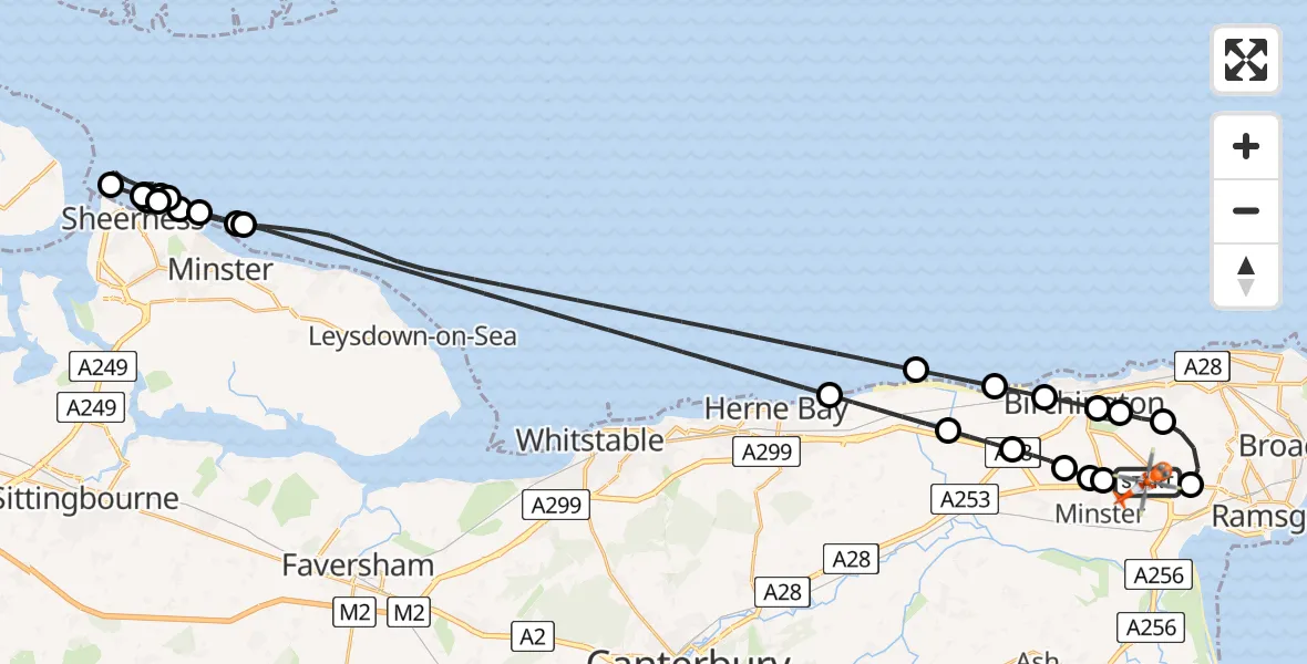 Flight route Coastguard Helicopter Manston Airport - Manston Airport, 09 August 2026, 02:03