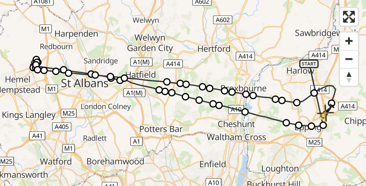 Flight route Police Helicopter Harlow - North Weald Airfield, 09 August 2026, 02:05