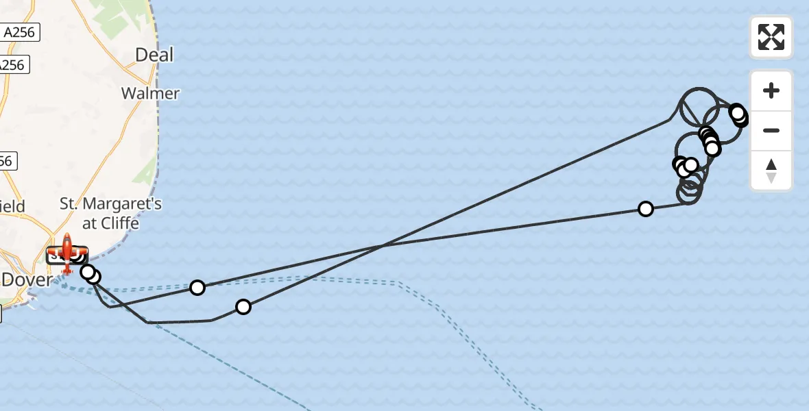 Flight route Coastguard Drone Langdon Battery Heliport - Swingate Airfield, 09 August 2026, 06:59