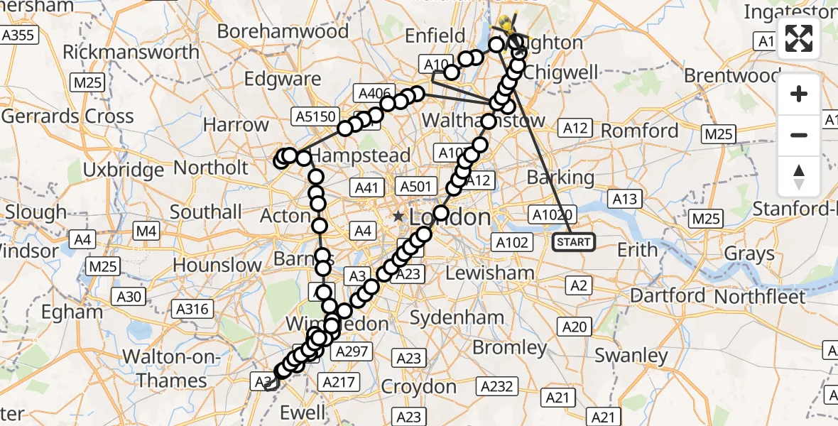 Flight route Police Helicopter Plumstead - Sewardstonebury, 09 August 2026, 07:47