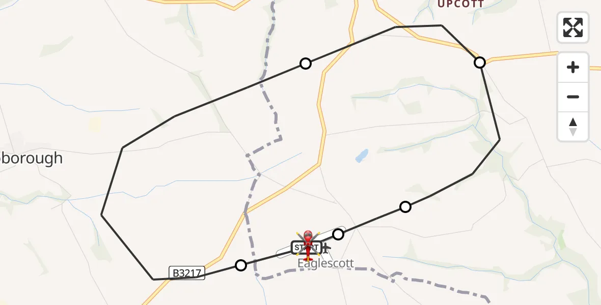 Flight route Air Ambulance Helicopter Eaglescott Airfield - Eaglescott Airfield, 09 August 2026, 08:03