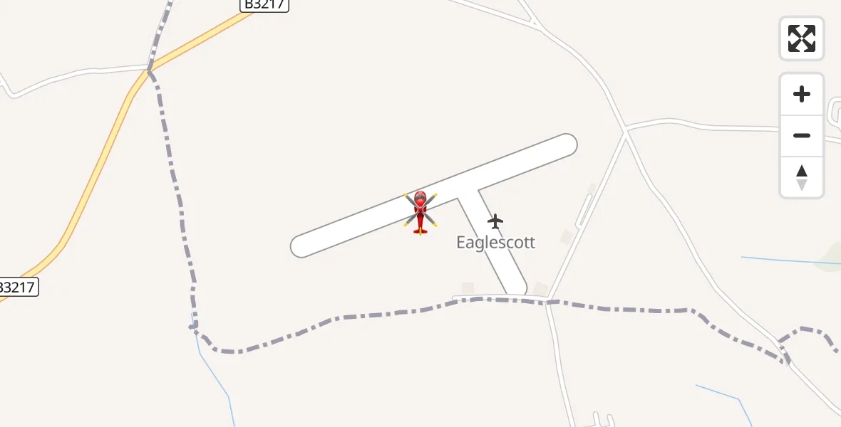 Flight route Air Ambulance Helicopter Eaglescott Airfield - Eaglescott Airfield, 09 August 2026, 08:11