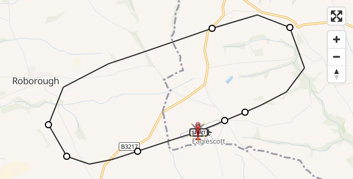 Flight route Air Ambulance Helicopter Eaglescott Airfield - Eaglescott Airfield, 09 August 2026, 08:15