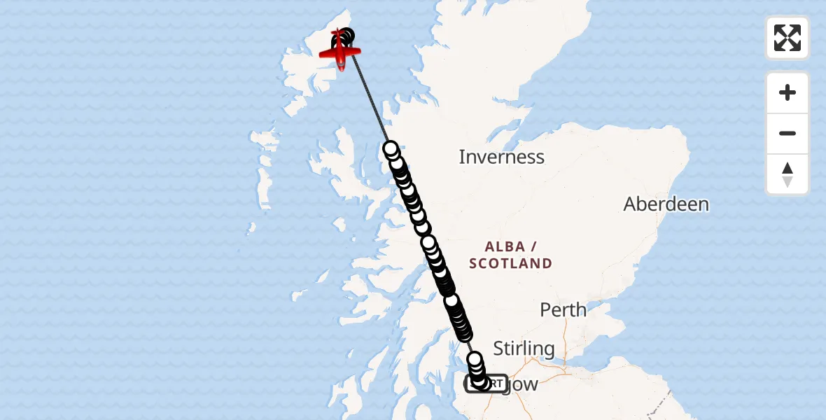 Flight route Air Ambulance Aircraft Glasgow Airport - Stornoway Airport, 09 August 2026, 08:22