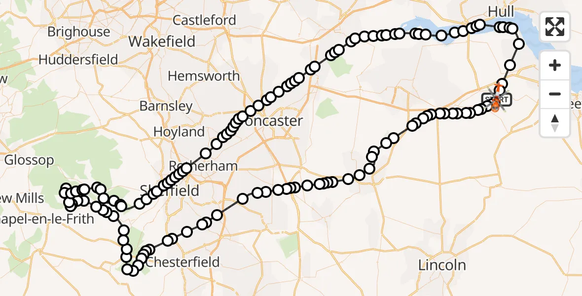 Flight route Coastguard Helicopter Humberside Airport - Humberside Airport, 09 August 2026, 08:34