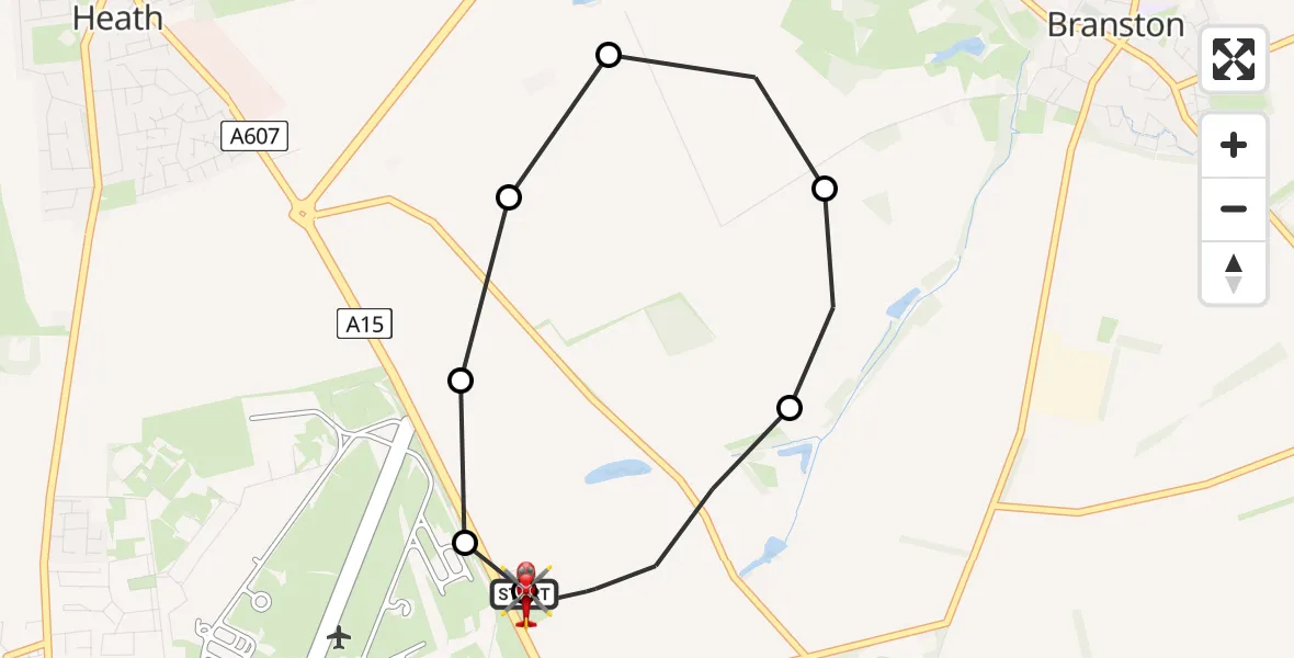 Flight route Air Ambulance Helicopter RAF Waddington - North Kesteven, 09 August 2026, 08:35