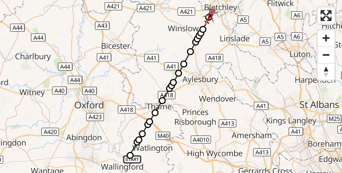 Flight route Air Ambulance Helicopter RAF Benson - Newton Longville, 09 August 2026, 08:53