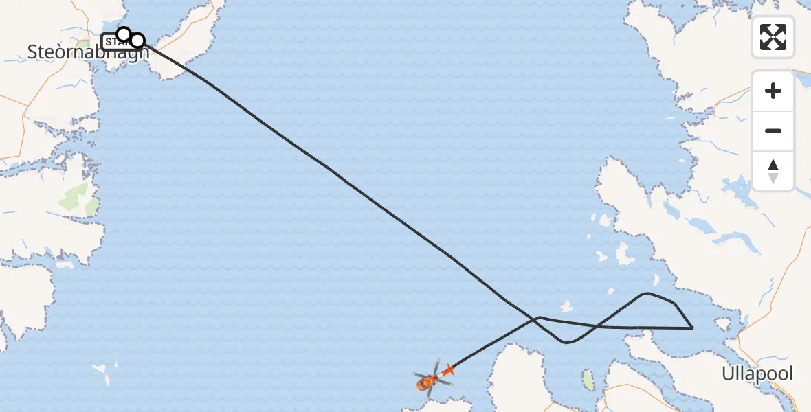 Flight route Coastguard Helicopter Stornoway Airport - Inner Seas, 09 August 2026, 08:57