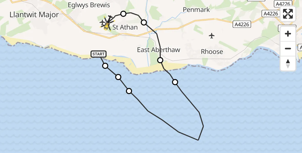 Flight route Police Helicopter St. Athan - MOD St Athan, 09 August 2026, 08:58