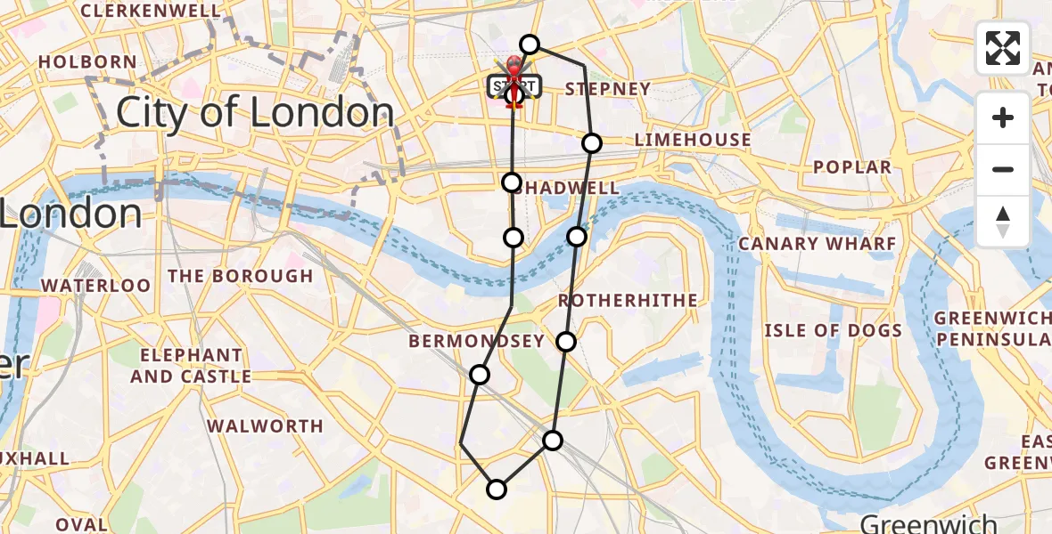 Flight route Air Ambulance Helicopter Royal London Hospital - Royal London Hospital, 09 August 2026, 09:30