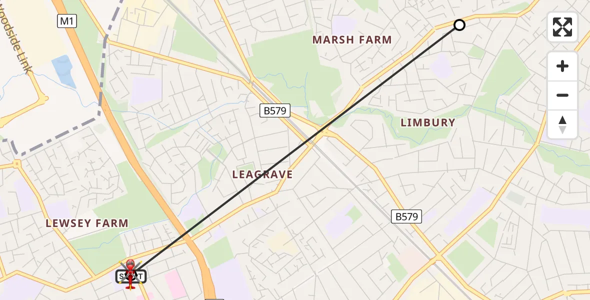 Flight route Air Ambulance Helicopter Luton & Dunstable - Leagrave, 09 August 2026, 09:34
