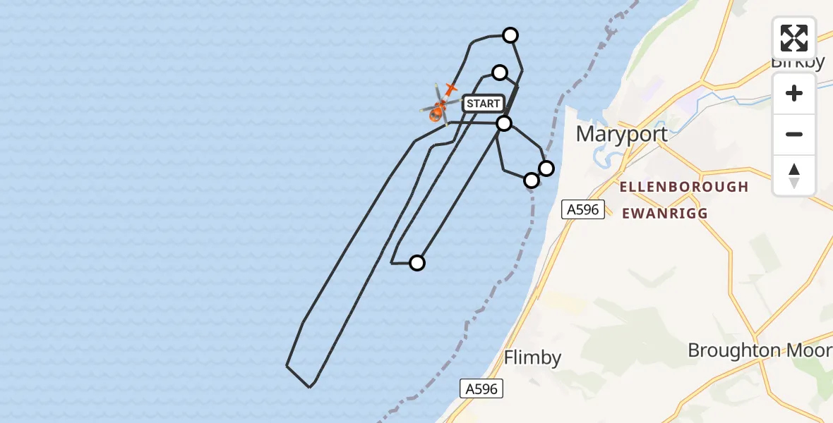 Flight route Coastguard Helicopter Irish Sea - Irish Sea, 09 August 2026, 09:34