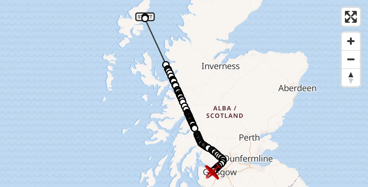 Flight route Air Ambulance Aircraft Stornoway Airport - Glasgow Airport, 09 August 2026, 09:35