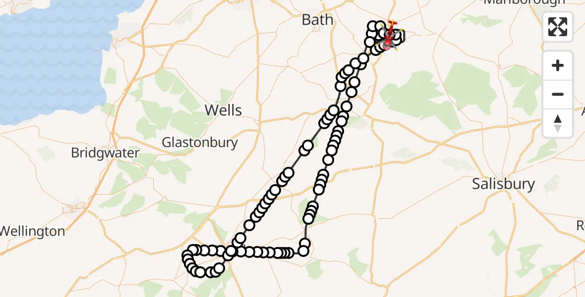 Flight route Air Ambulance Helicopter Wiltshire Air Ambulance - Wiltshire Air Ambulance, 09 August 2026, 11:01