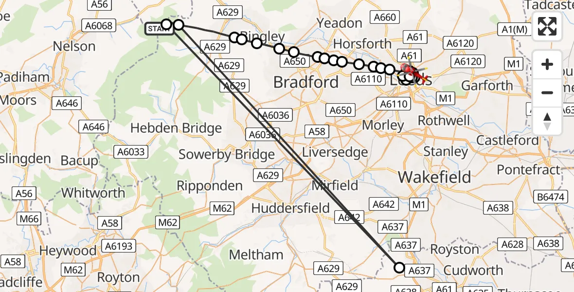 Flight route Air Ambulance Helicopter Cowling - Woodhouse, 09 August 2026, 11:16