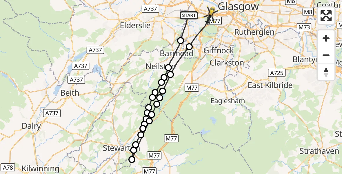 Flight route Police Helicopter Glasgow - Glasgow, 09 August 2026, 11:57