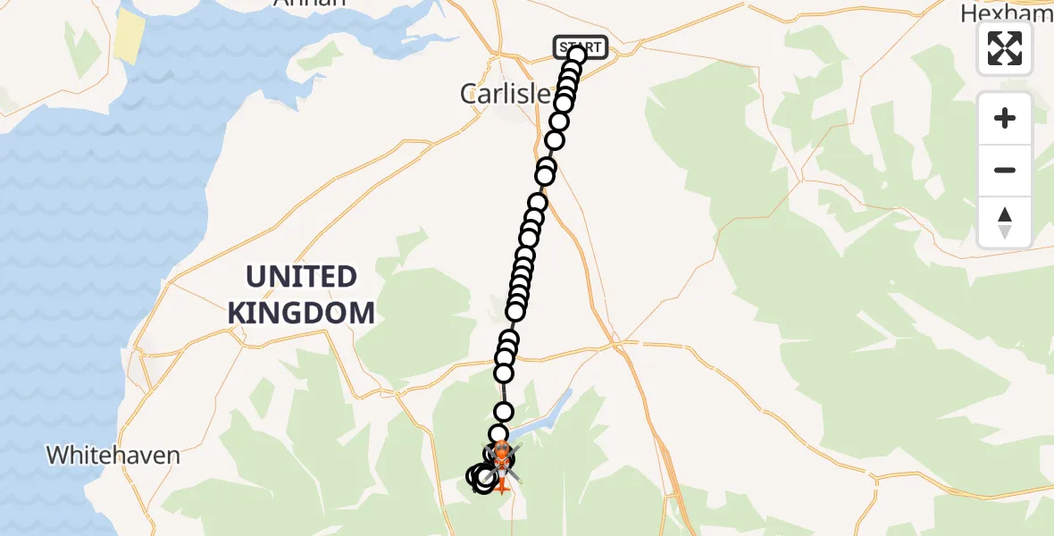 Flight route Coastguard Helicopter Carlisle Lake District Airport - Glenridding, 09 August 2026, 12:12