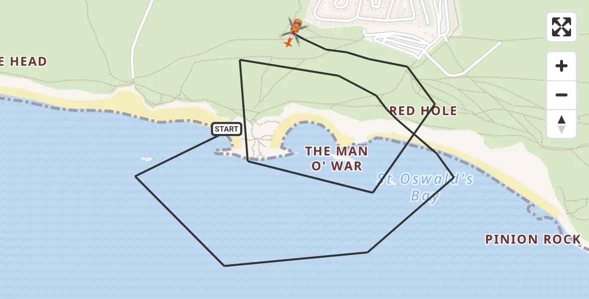 Flight route Coastguard Helicopter West Lulworth - West Lulworth, 09 August 2026, 12:52