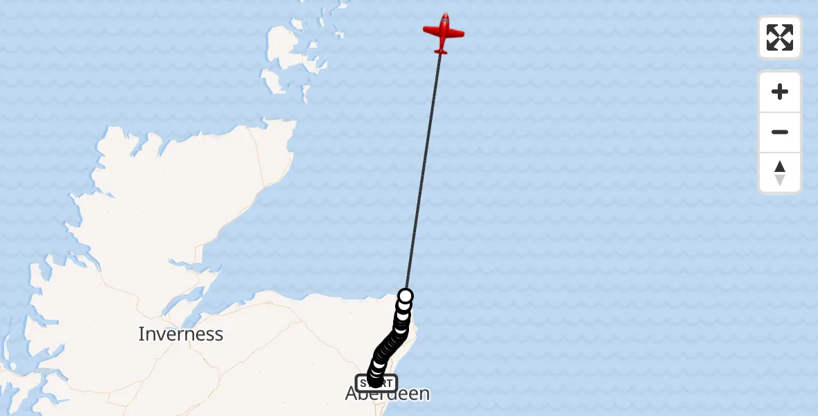 Flight route Air Ambulance Aircraft Aberdeen International Airport - North Sea, 09 August 2026, 12:57