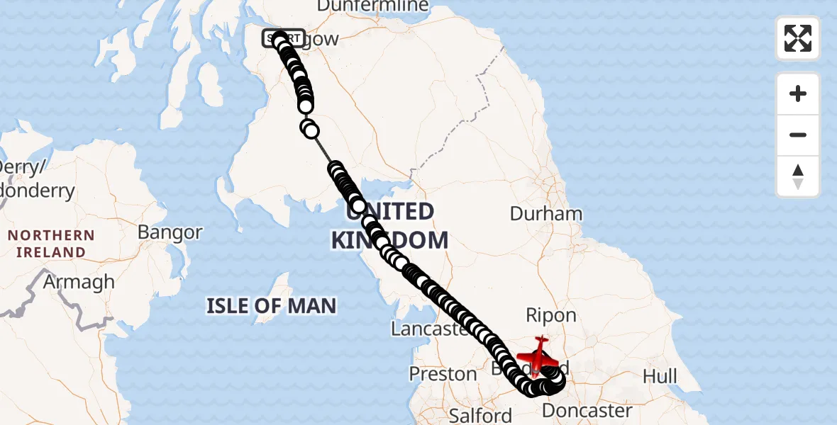 Flight route Air Ambulance Aircraft Glasgow Airport - Leeds Bradford Airport, 09 August 2026, 13:38