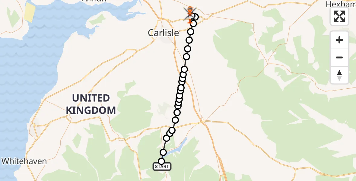 Flight route Coastguard Helicopter Glenridding - Carlisle Lake District Airport, 09 August 2026, 13:52
