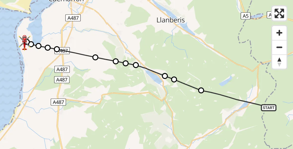 Flight route Air Ambulance Helicopter Beddgelert - Caernarfon Airport, 09 August 2026, 13:58