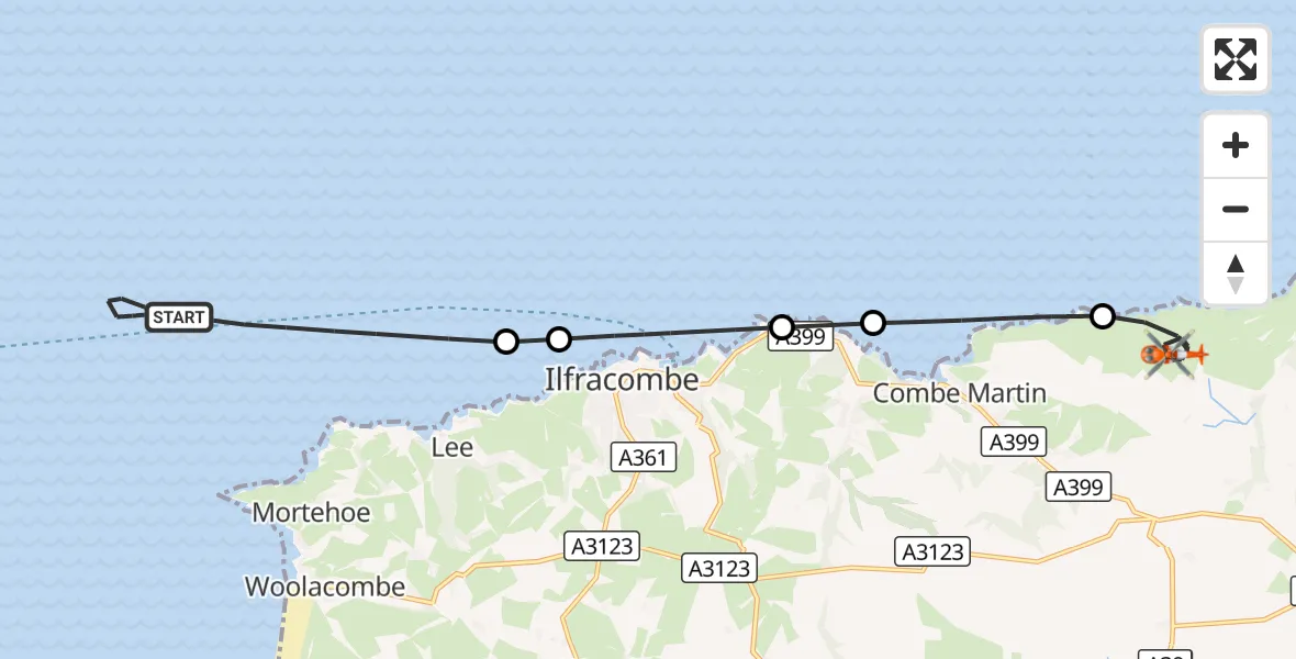 Flight route Coastguard Helicopter Bristol Channel - North Devon, 09 August 2026, 14:27