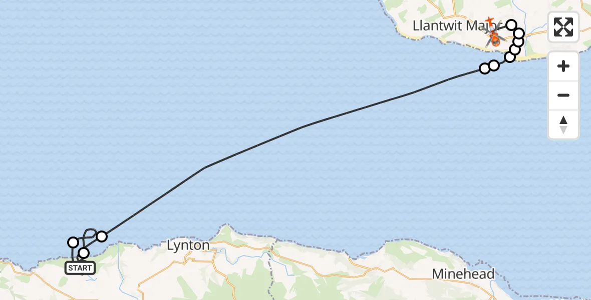 Flight route Coastguard Helicopter North Devon - MOD St Athan, 09 August 2026, 14:38