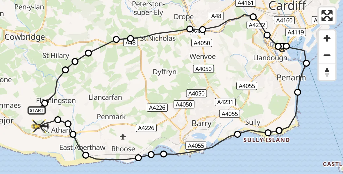 Flight route Police Helicopter MOD St Athan - MOD St Athan, 09 August 2026, 14:48