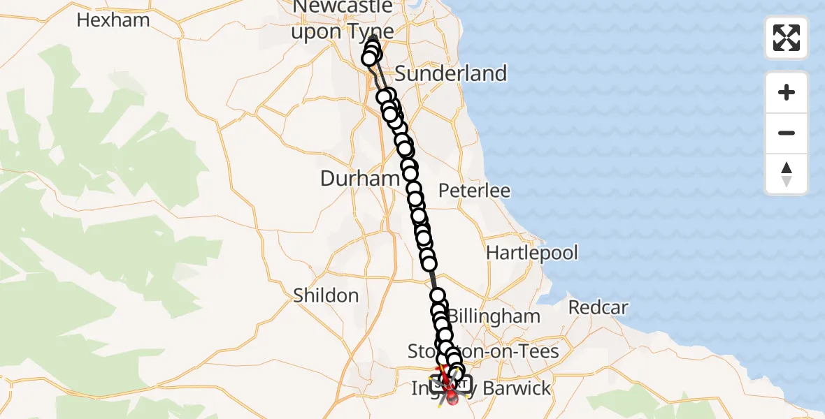 Flight route Air Ambulance Helicopter Egglescliffe - Egglescliffe, 09 August 2026, 14:54