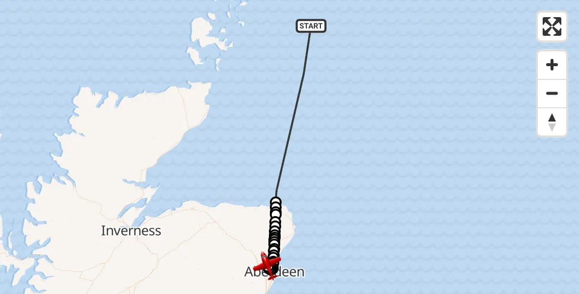 Flight route Air Ambulance Aircraft North Sea - Aberdeen International Airport, 09 August 2026, 15:02