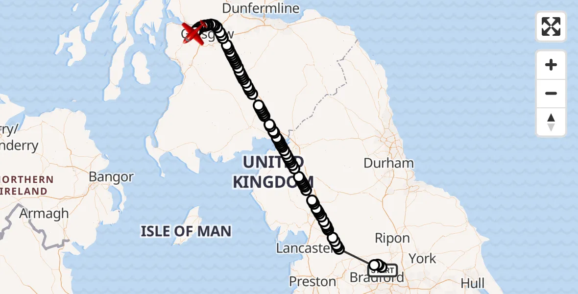 Flight route Air Ambulance Aircraft Leeds Bradford Airport - Glasgow Airport, 09 August 2026, 15:36