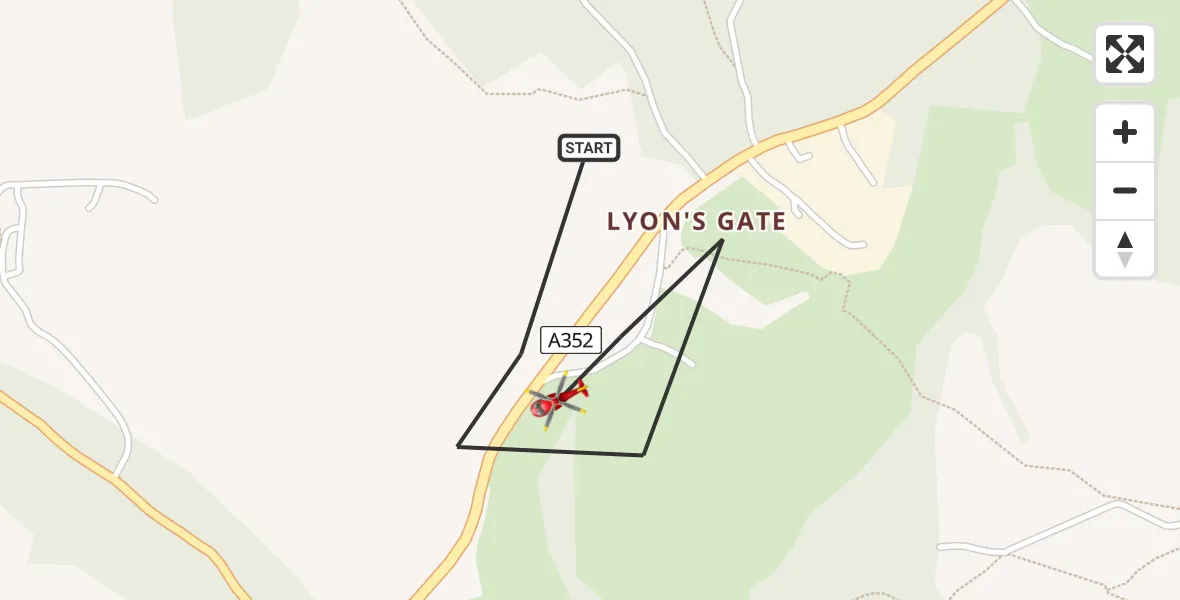 Flight route Air Ambulance Helicopter Minterne Magna - Minterne Magna, 09 August 2026, 16:20