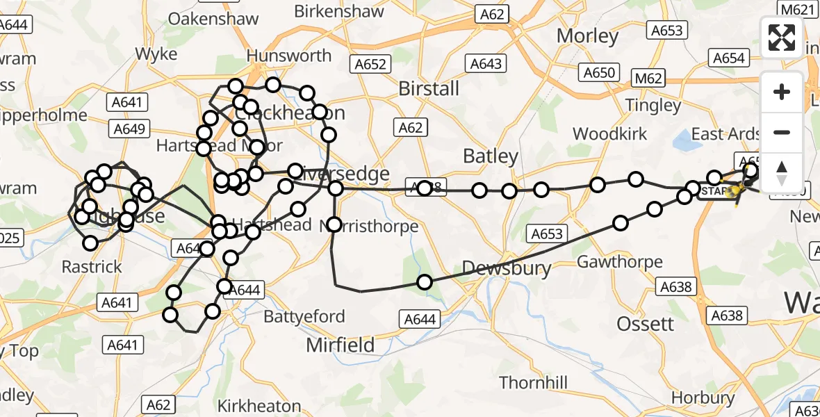 Flight route Police Helicopter East Ardsley - East Ardsley, 09 August 2026, 16:58