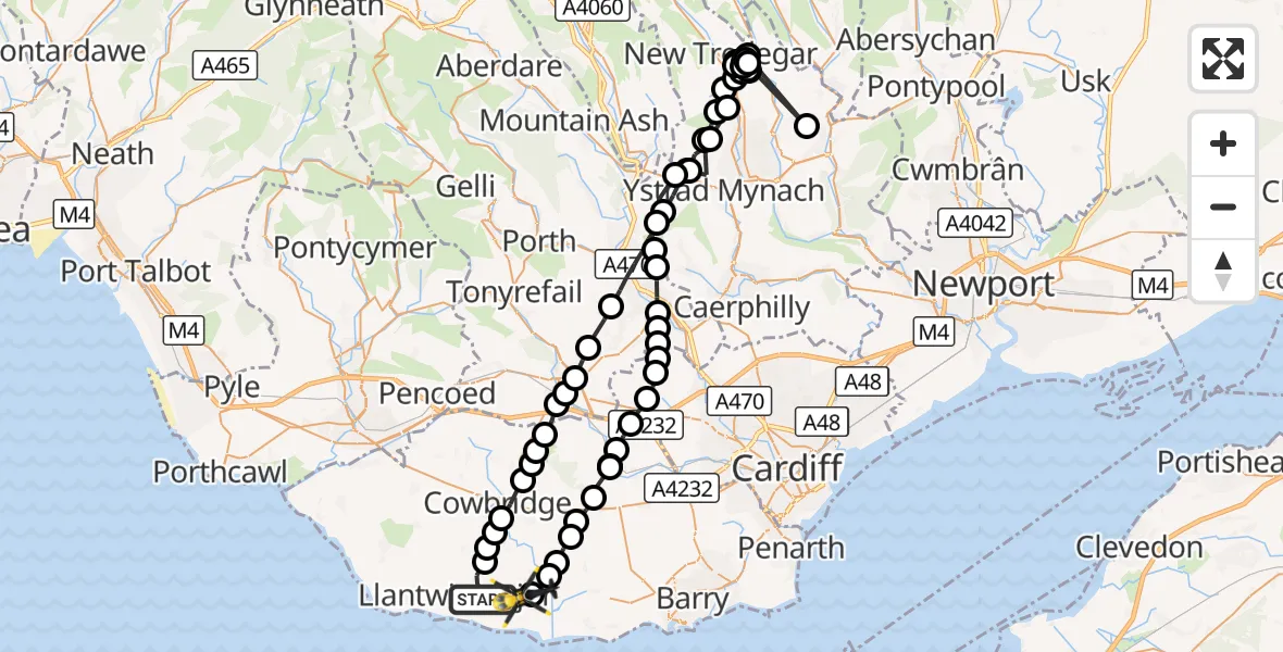 Flight route Police Helicopter Boverton - MOD St Athan, 09 August 2026, 17:02