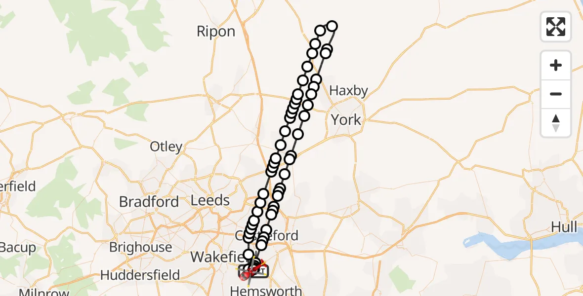 Flight route Air Ambulance Helicopter YAA Nostell Helicopter Port - YAA Nostell Helicopter Port, 09 August 2026, 17:20