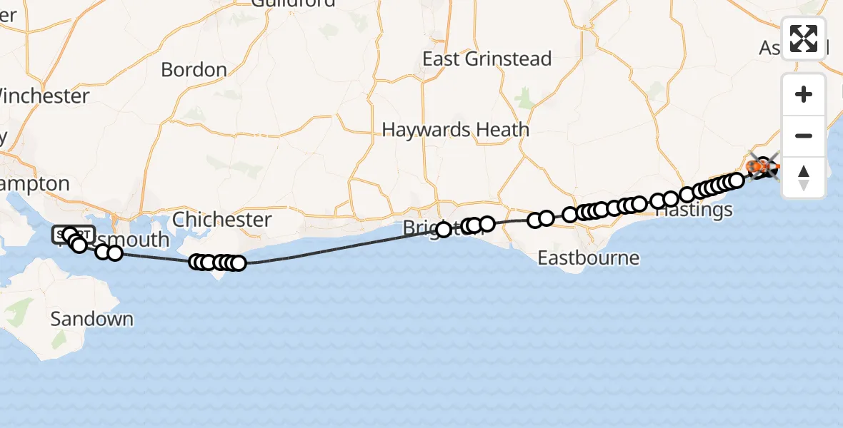 Flight route Coastguard Helicopter Solent Airport - Camber, 09 August 2026, 17:48