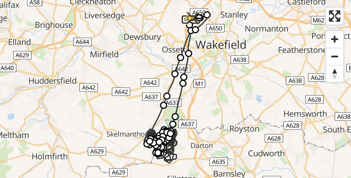 Flight route Police Helicopter East Ardsley - East Ardsley, 09 August 2026, 18:40