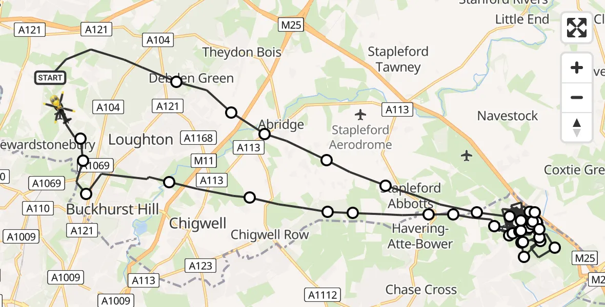Flight route Police Helicopter Epping Forest - Metropolitan Police Air Support Unit Lippitts Hill, 09 August 2026, 19:18